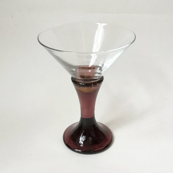 Fire & Light Plum Stem Martini Recycled Glass Cup Hand Poured Barware Signed - Picture 1 of 9